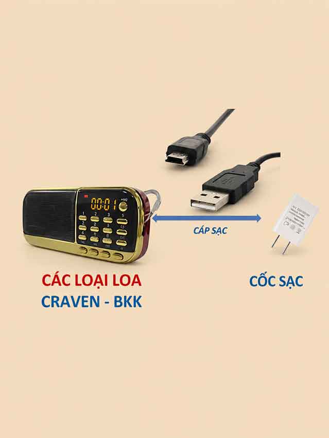 Dây Sạc Máy Đài Craven BKK dài 1,5 M